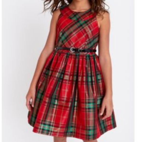 Bonnie Jean Big Girls Taffeta Plaid Dress Red - Picture 2 of 3